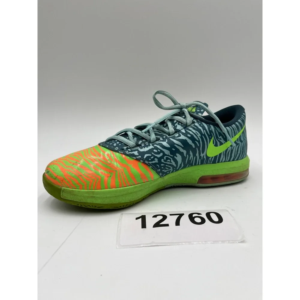 Nike KD VI 6 599477-302 Sneakers Boys 6Y Green Orange Tiger Athletic Shoes